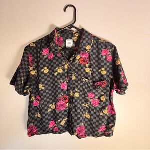 Vans Women’s Black Checkered Short Sleeve Floral Shirt